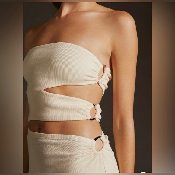 NWT Anthropologie Bordeaux Strapless Cutout Dress in Cream - Picture 4 of 8